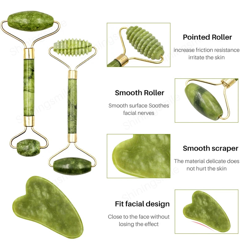 Natural Jade Roller & Gua Sha Set