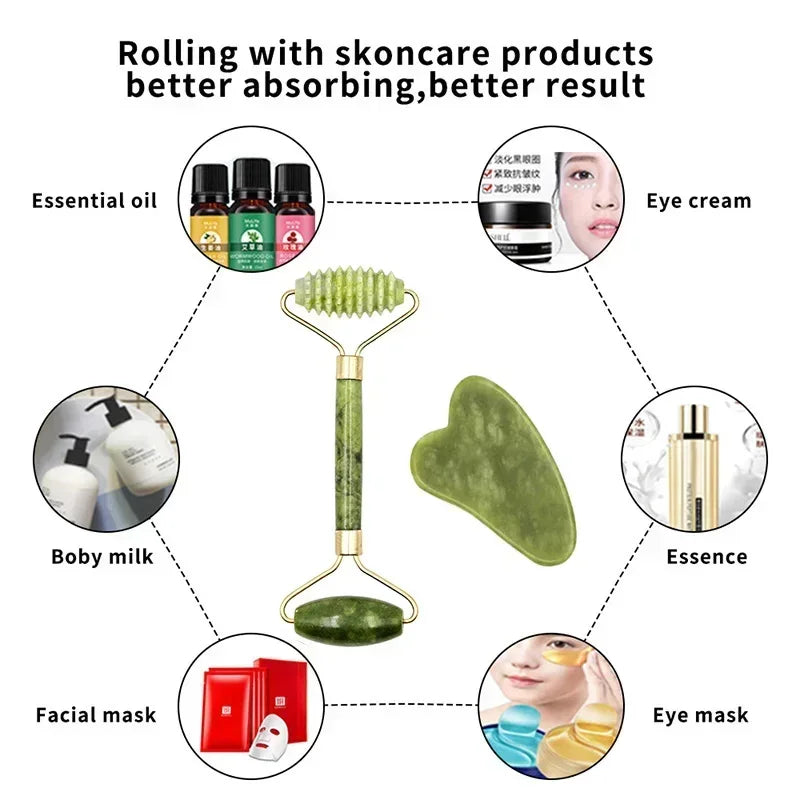 Natural Jade Roller & Gua Sha Set