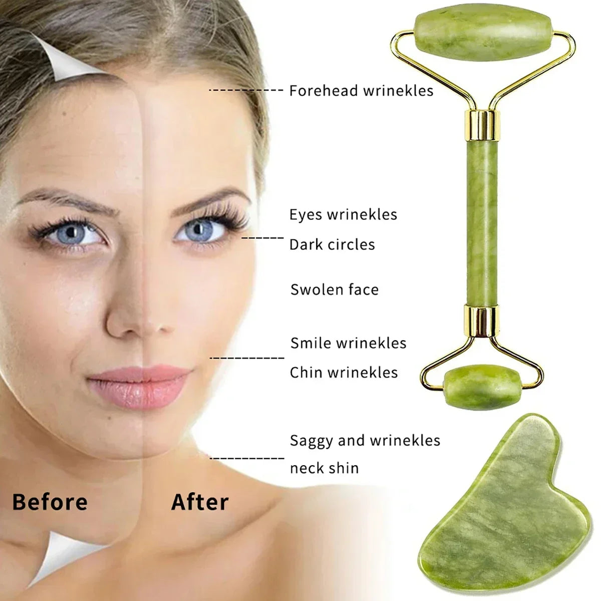 Natural Jade Roller & Gua Sha Set
